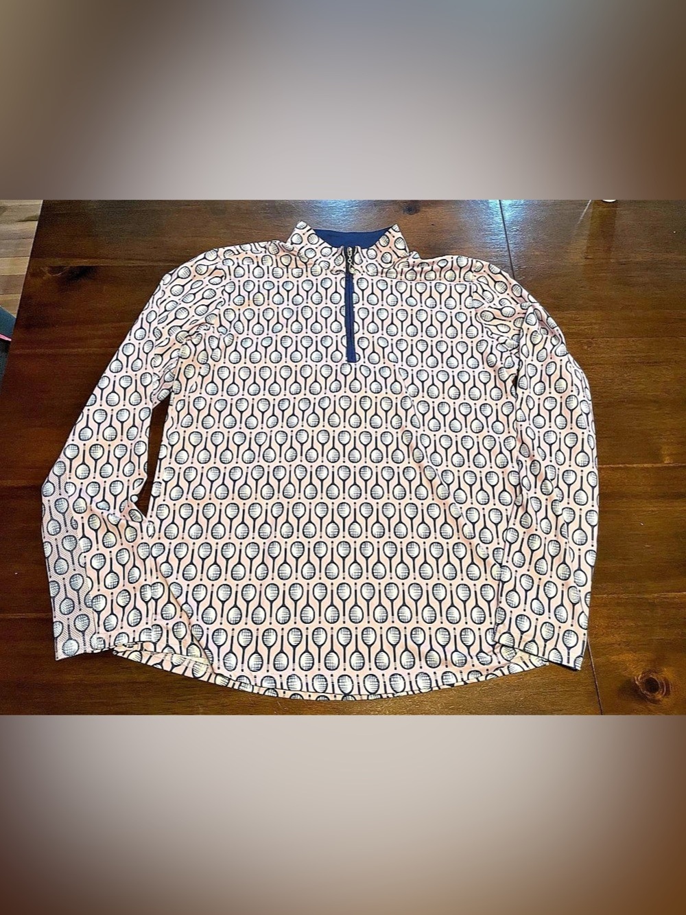 SanSoleil UPF 50 Womens L Pink/Navy 1/4 Zip Mock Neck Golf Polo Top
